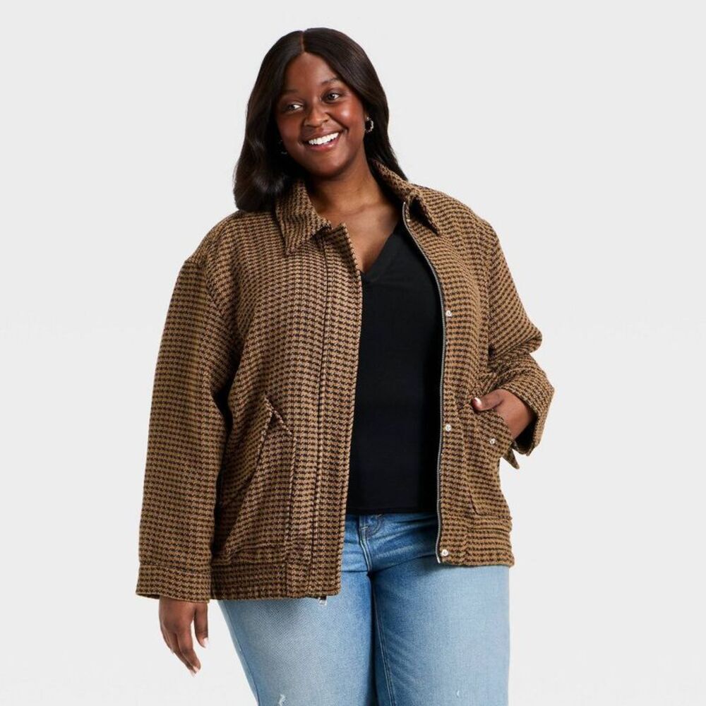 Women's Tweed Fashion Jacket - Universal Thread Brown XXL